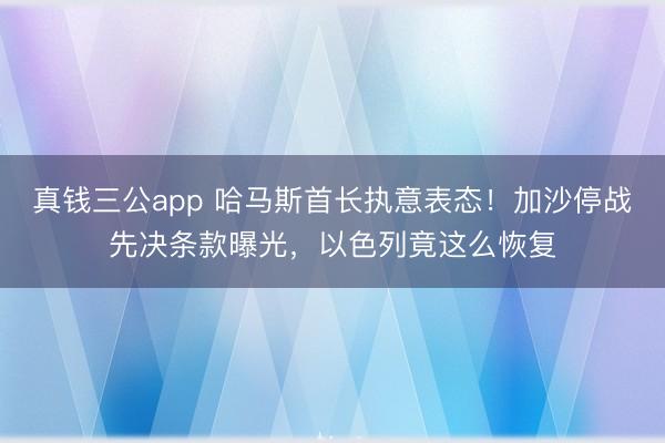 真钱三公app 哈马斯首长执意表态！加沙停战先决条款曝光，以色列竟这么恢复