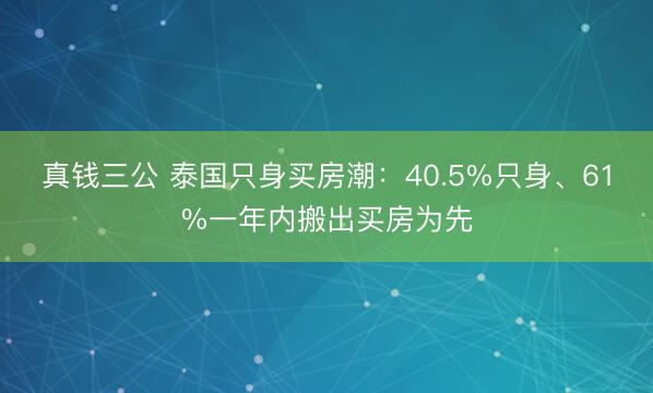 真钱三公 泰国只身买房潮：40.5%只身、61%一年内搬出买房为先