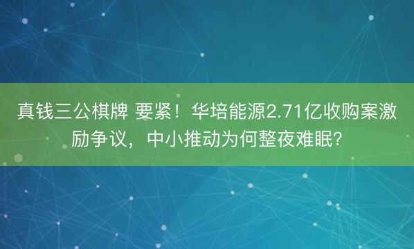 真钱三公棋牌 要紧！华培能源2.71亿收购案激励争议，中小推动为何整夜难眠？