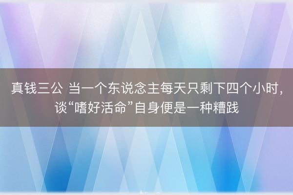 真钱三公 当一个东说念主每天只剩下四个小时，谈“嗜好活命”自身便是一种糟践
