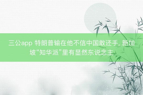 三公app 特朗普输在他不信中国敢还手, 新加坡“知华派”里有显然东说念主