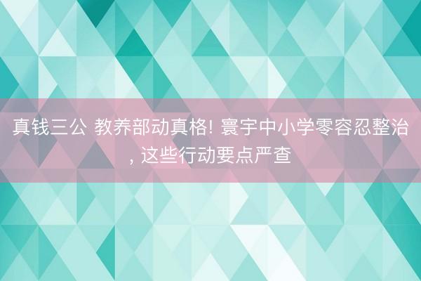 真钱三公 教养部动真格! 寰宇中小学零容忍整治， 这些行动要点严查
