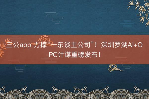 三公app 力撑“一东谈主公司”!深圳罗湖AI+OPC计谋重磅发布!