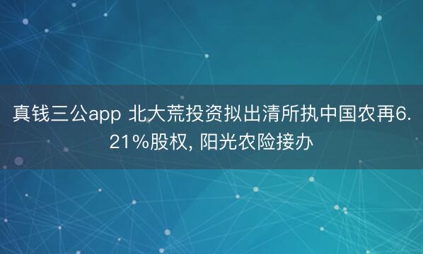 真钱三公app 北大荒投资拟出清所执中国农再6.21%股权， 阳光农险接办