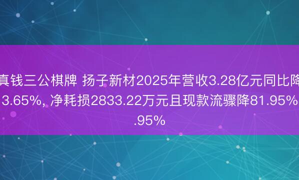 真钱三公棋牌 扬子新材2025年营收3.28亿元同比降3.65%， 净耗损2833.22万元且现款流骤降81.95%